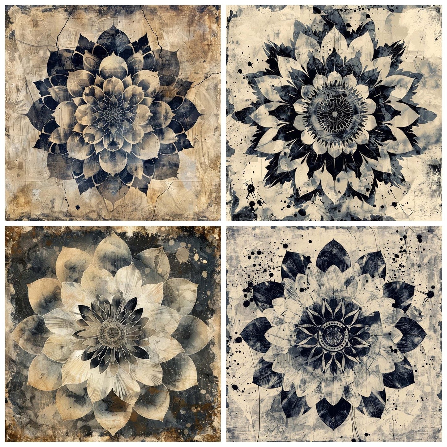 Vintage Digital Paper Ink Wash Mandala Digital Paper Pack (DDD004256)