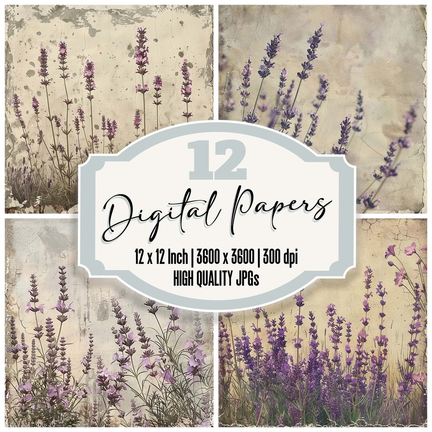 Vintage Digital Paper Lavender Field Digital Paper Pack (DDD004257)
