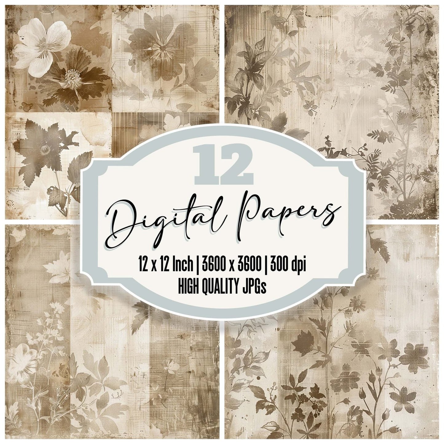 Vintage Digital Paper Layered Floral Vintage Digital Paper Pack (DDD004258)