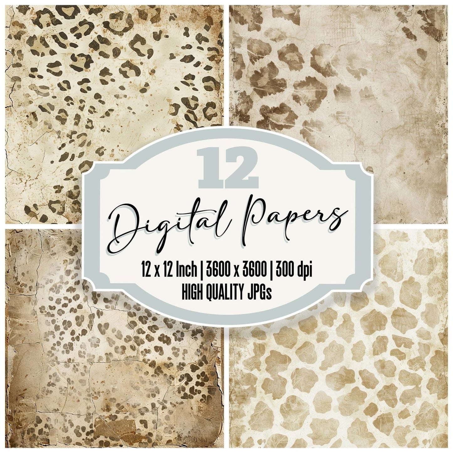 Vintage Digital Paper Leopard Spot Print Digital Paper Pack (DDD004259)