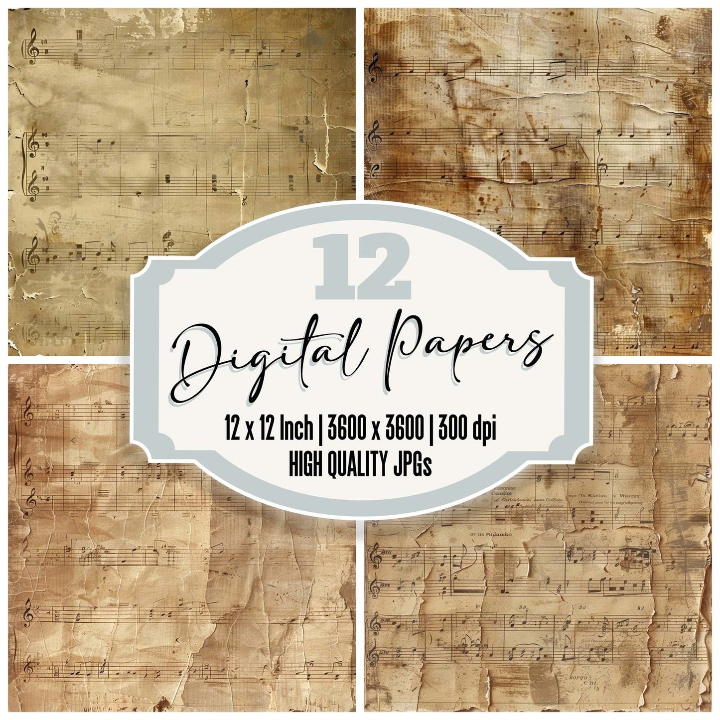Vintage Digital Paper Music Sheet Digital Paper Pack (DDD004262)