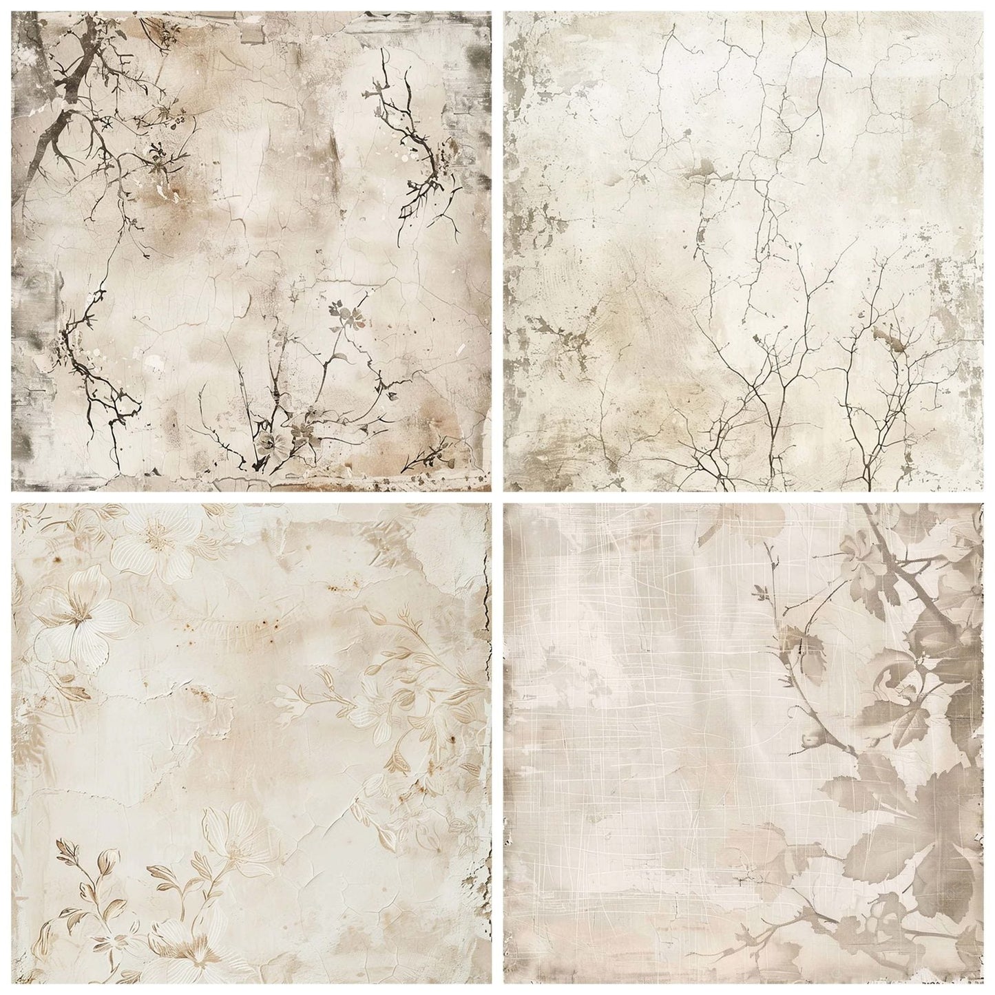 Vintage Digital Paper Muted Cream Floral Canvas Digital Paper Pack (DDD004263)