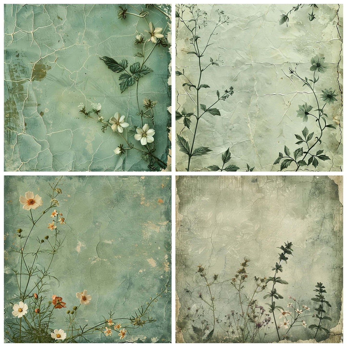 Vintage Digital Paper Muted Sage Botanical Digital Paper Pack (DDD004265)