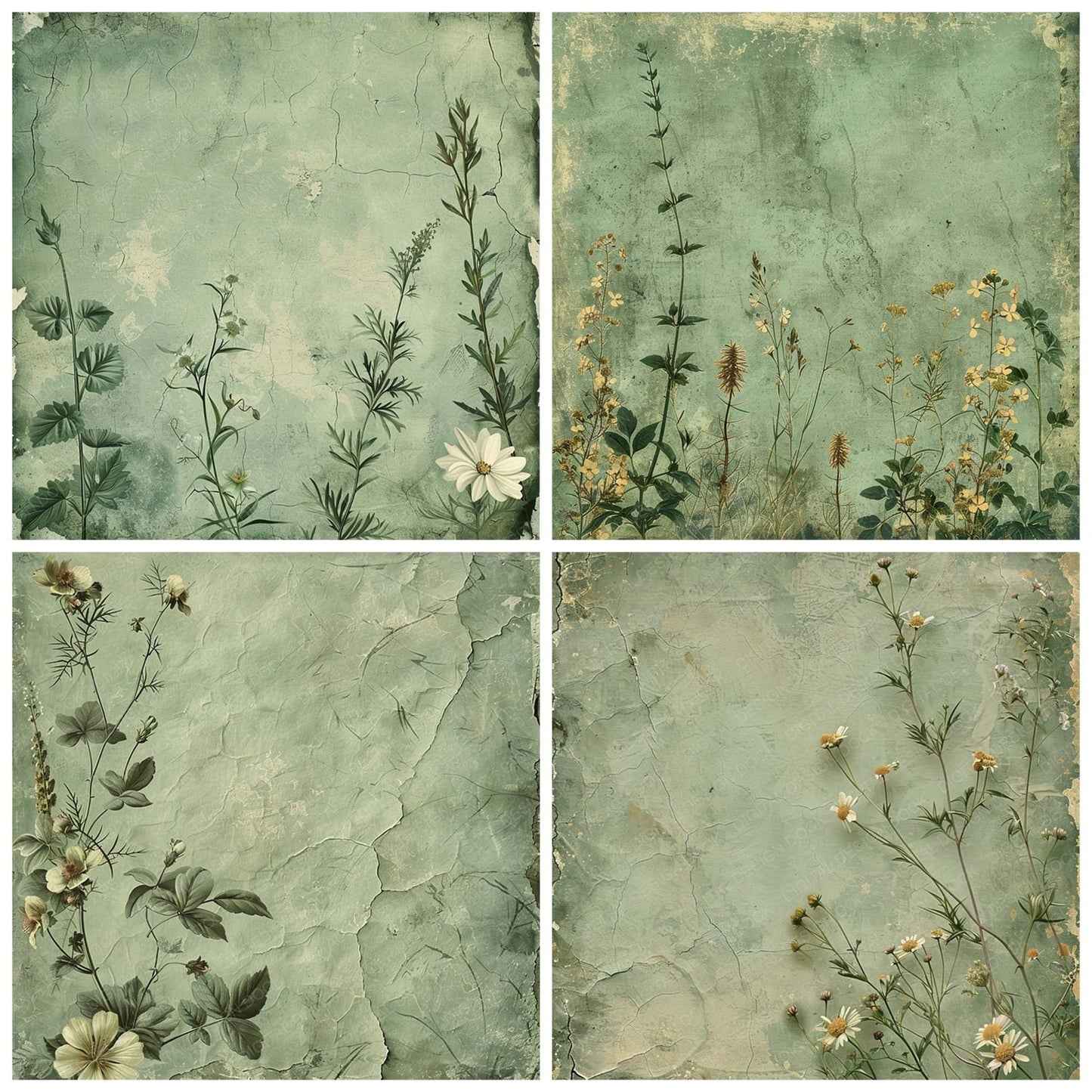 Vintage Digital Paper Muted Sage Botanical Digital Paper Pack (DDD004265)