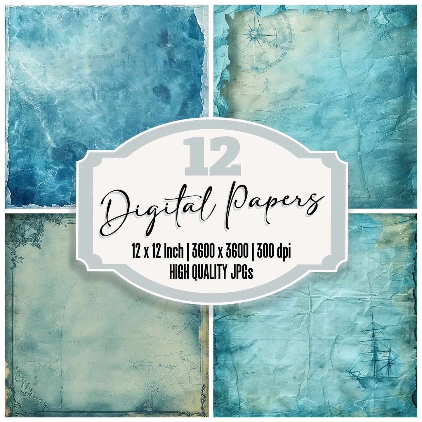 Vintage Digital Paper Nautical Blue Digital Paper Pack (DDD004267)