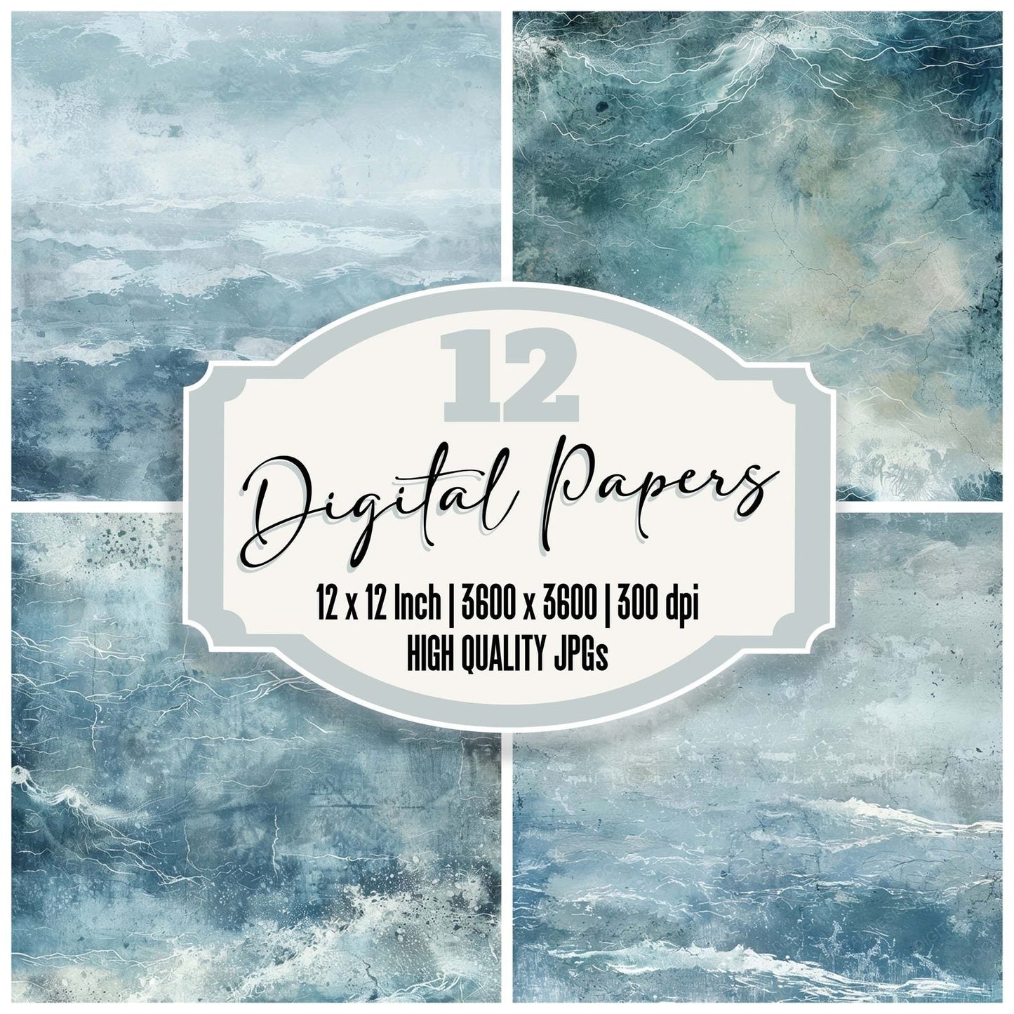 Vintage Digital Paper Ocean Waves Digital Paper Pack (DDD004269)