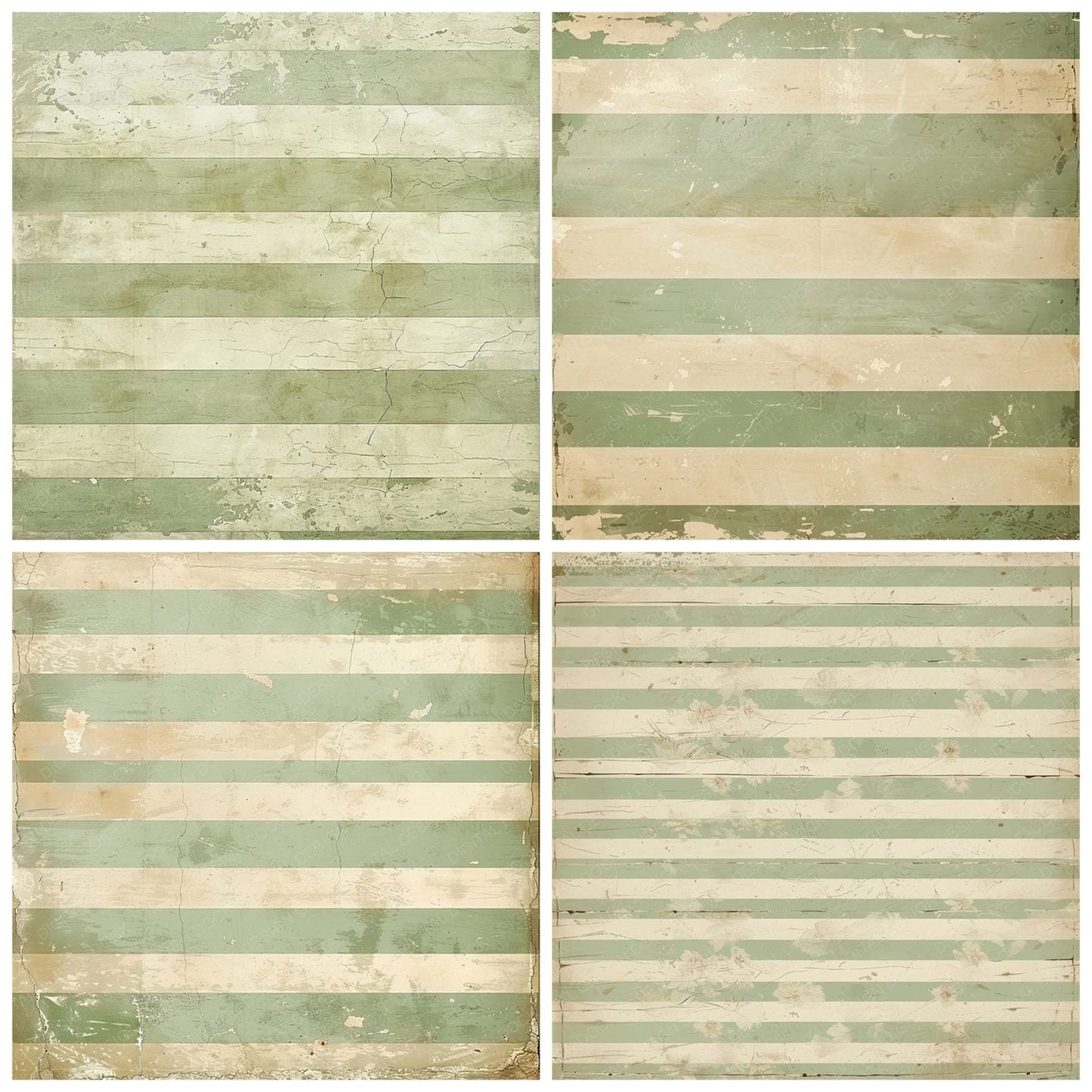 Vintage Digital Paper Pale Green Stripes Digital Paper Pack (DDD004270)