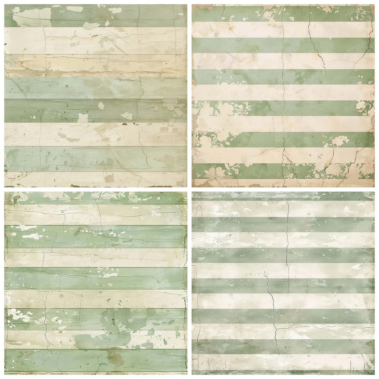 Vintage Digital Paper Pale Green Stripes Digital Paper Pack (DDD004270)