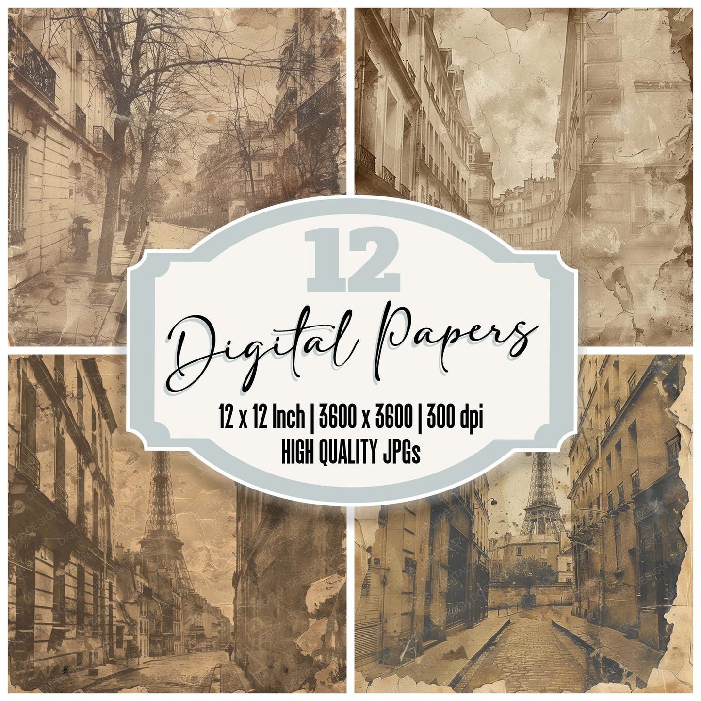 Vintage Digital Paper Paris Street Digital Paper Pack (DDD004271)