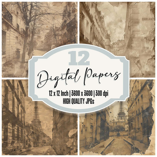 Vintage Digital Paper Paris Street Digital Paper Pack (DDD004271)