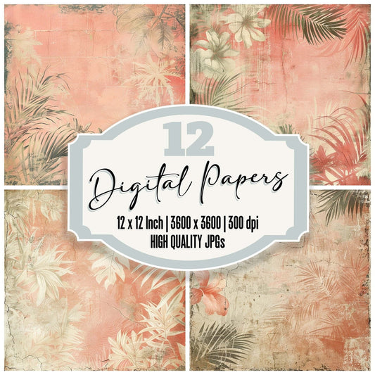 Vintage Digital Paper Pastel Pink Tropical Digital Paper Pack (DDD004274)