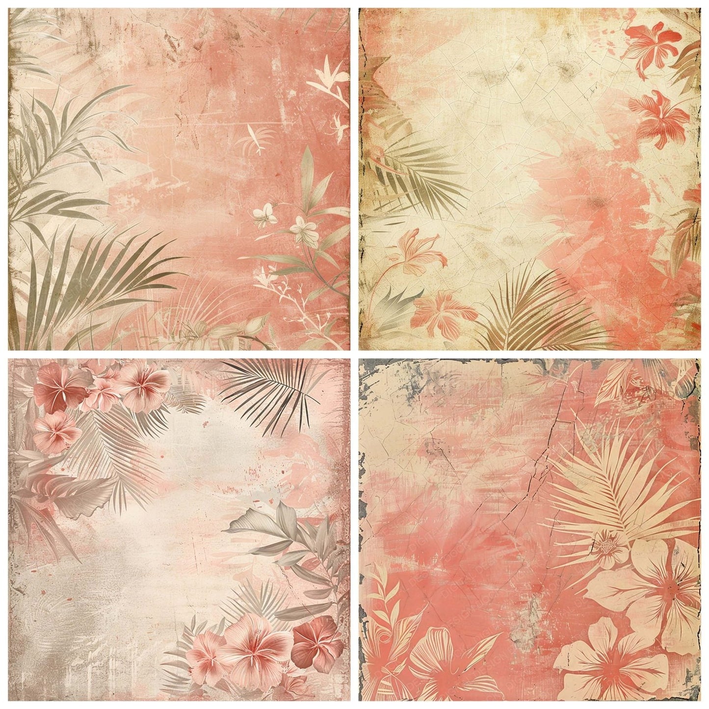 Vintage Digital Paper Pastel Pink Tropical Digital Paper Pack (DDD004274)