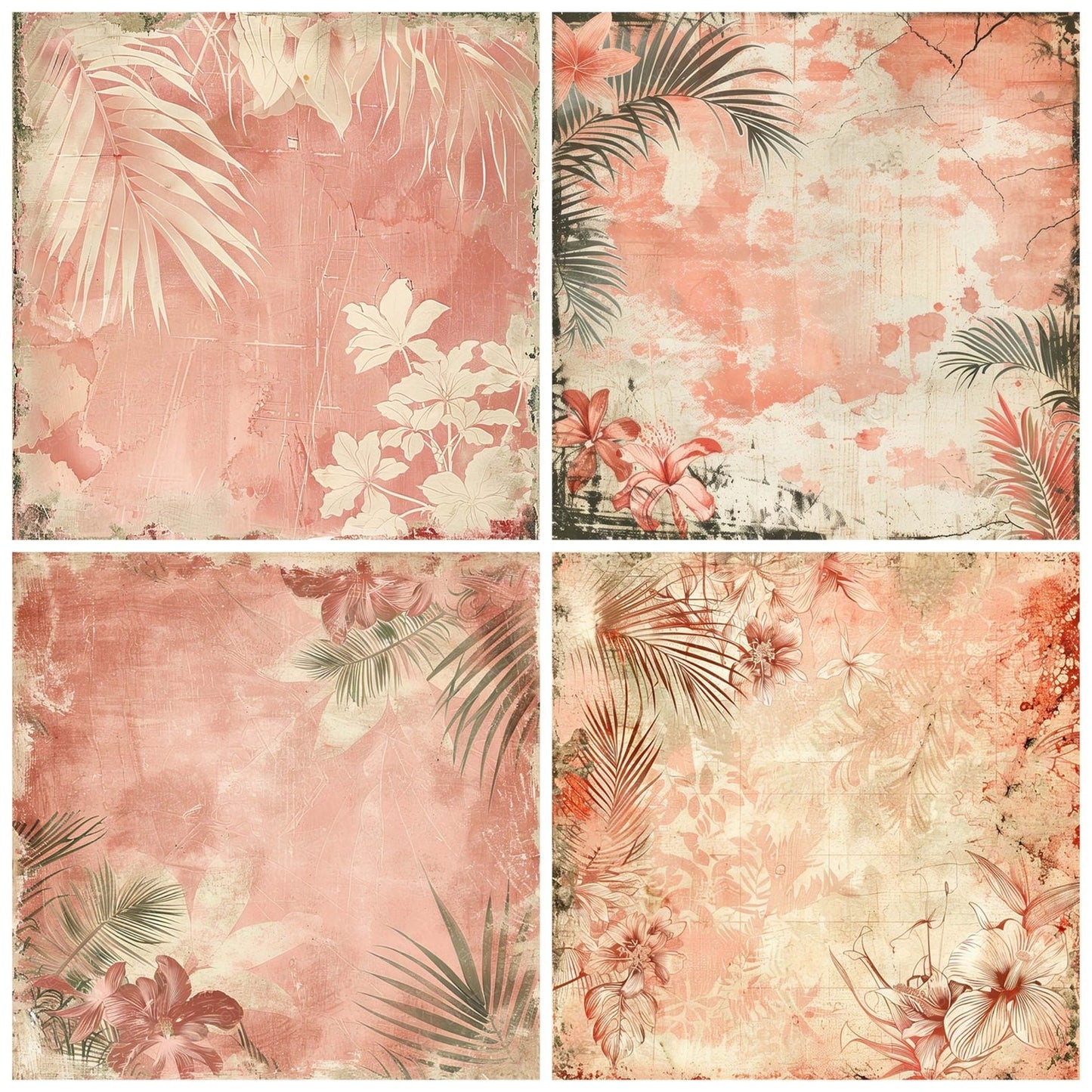 Vintage Digital Paper Pastel Pink Tropical Digital Paper Pack (DDD004274)