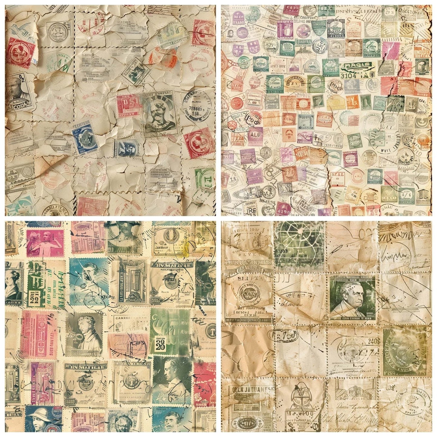 Vintage Digital Paper Postage Stamps Digital Paper Pack (DDD004276)