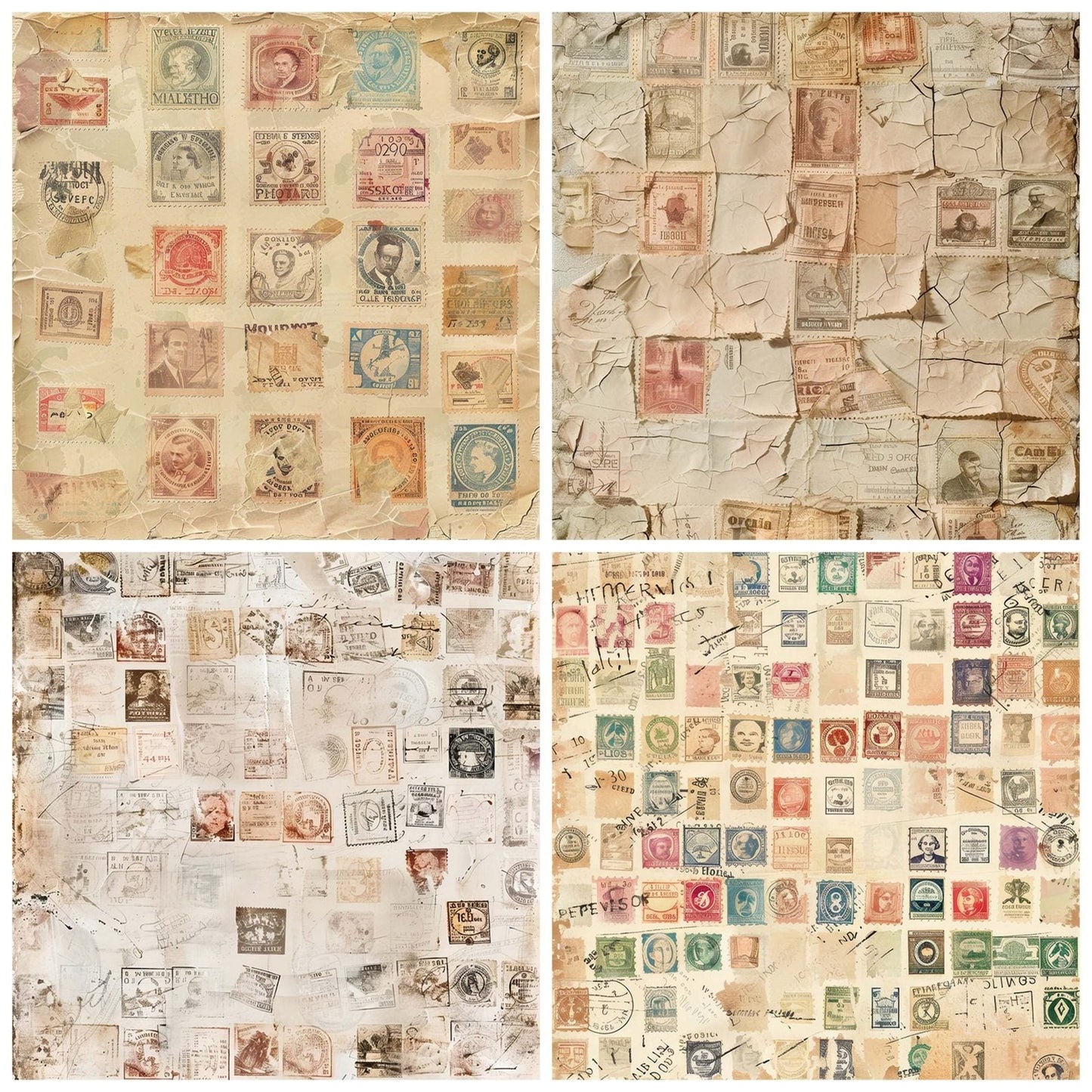 Vintage Digital Paper Postage Stamps Digital Paper Pack (DDD004276)