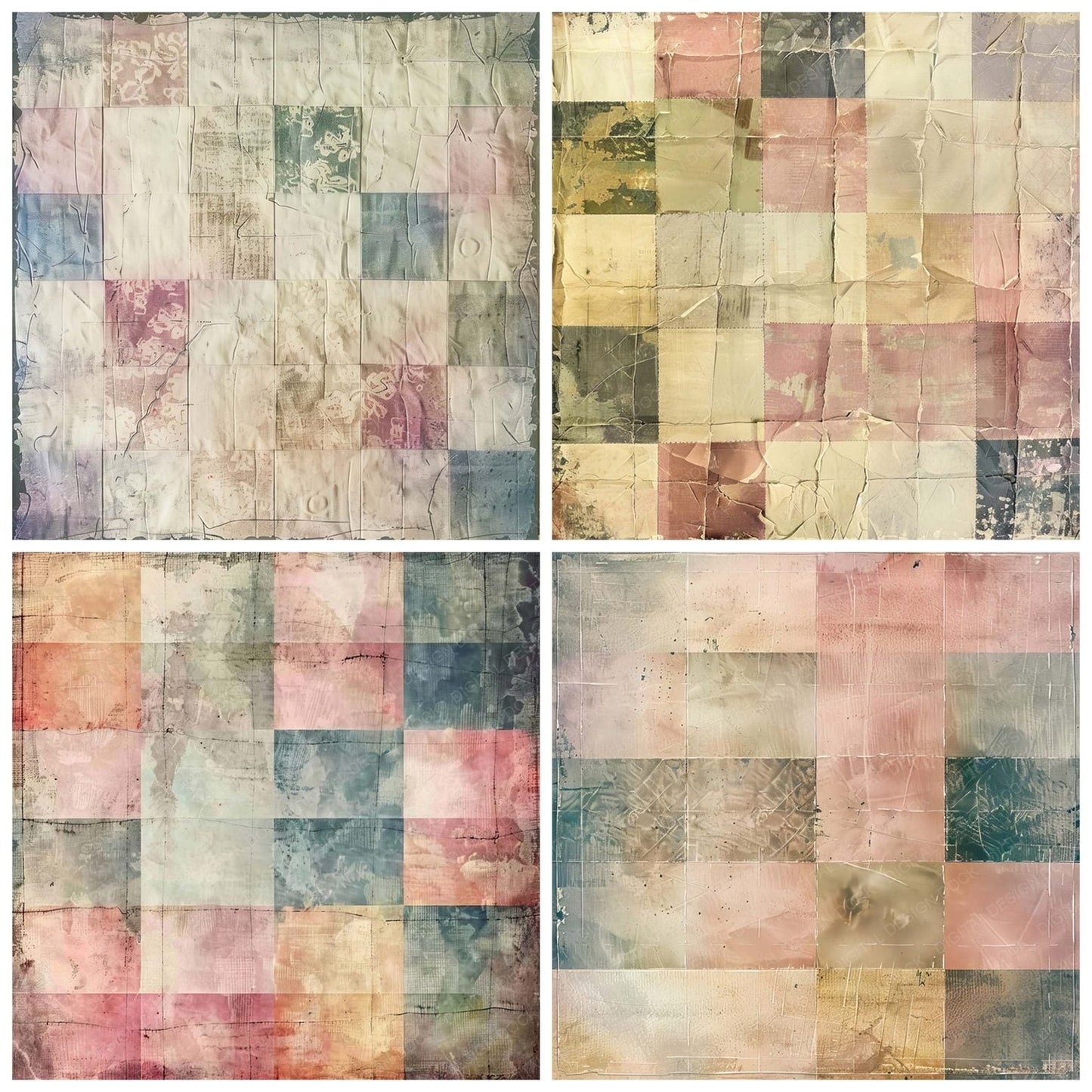 Vintage Digital Paper Quilt Pattern Digital Paper Pack (DDD004278)
