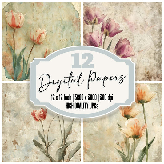 Vintage Digital Paper Rustic Tulip Digital Paper Pack (DDD004280)