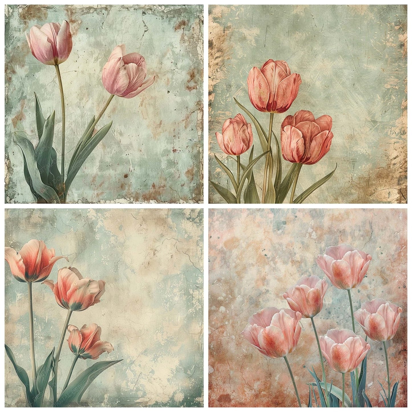 Vintage Digital Paper Rustic Tulip Digital Paper Pack (DDD004280)