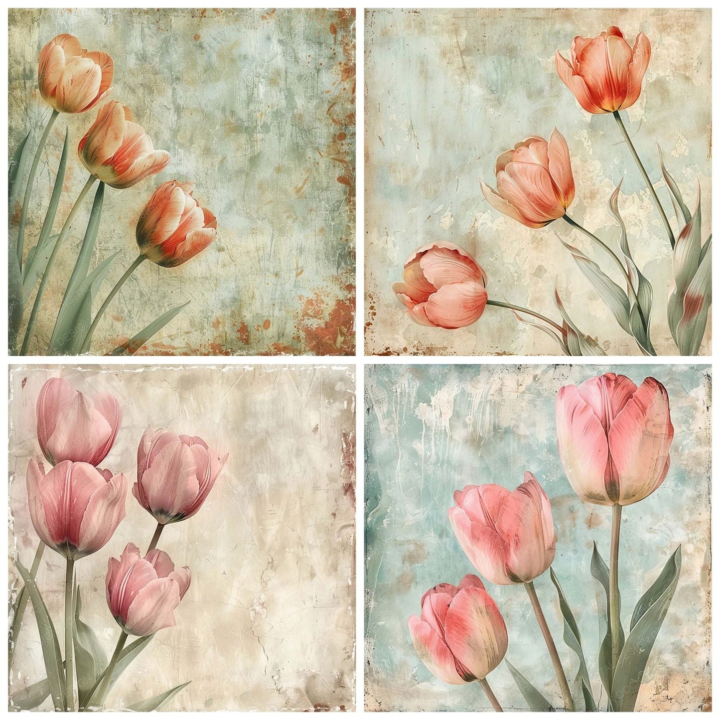 Vintage Digital Paper Rustic Tulip Digital Paper Pack (DDD004280)