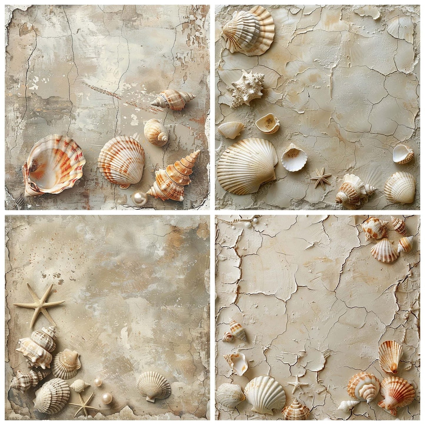 Vintage Digital Paper Seashells Digital Paper Pack (DDD004281)