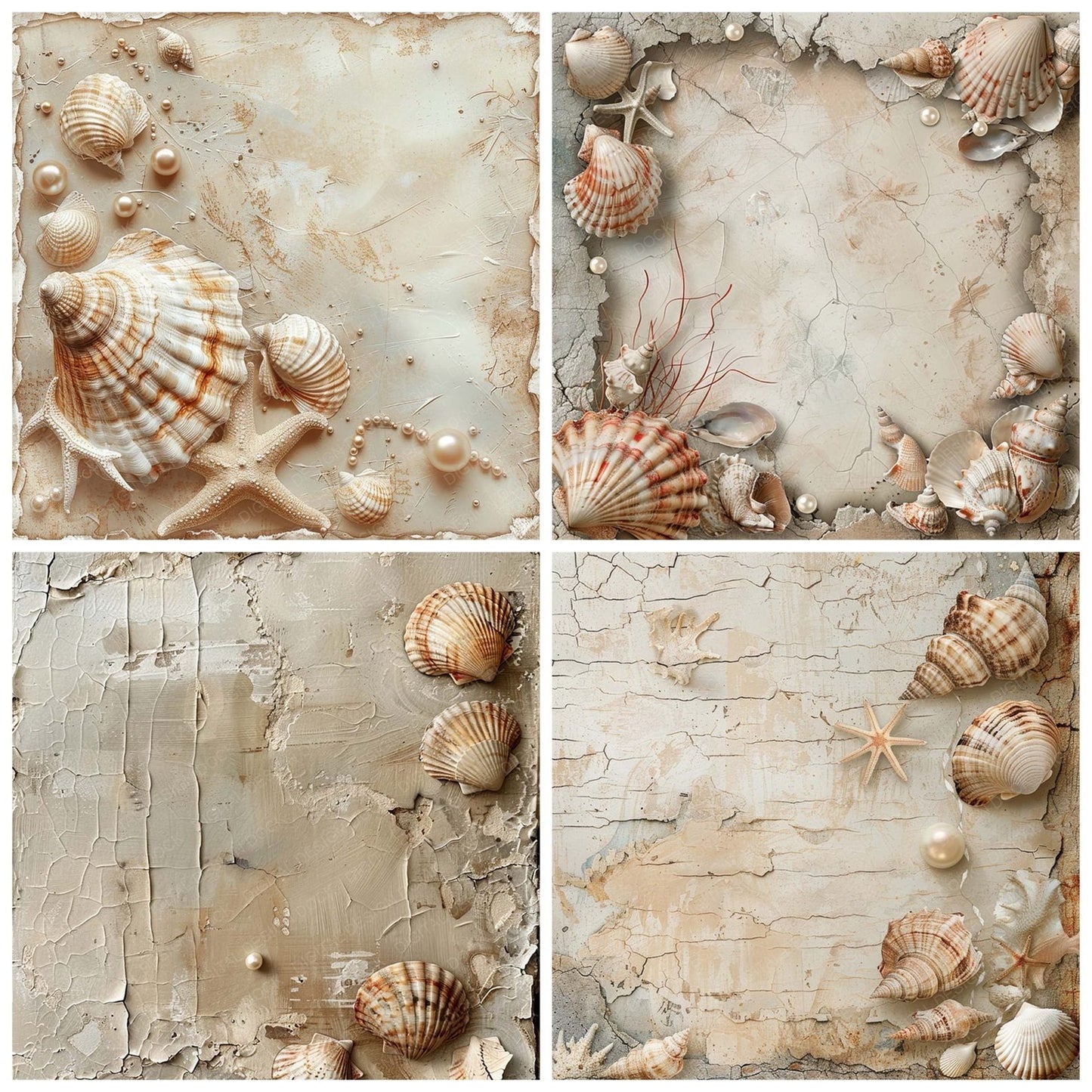 Vintage Digital Paper Seashells Digital Paper Pack (DDD004281)