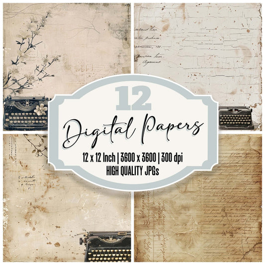 Vintage Digital Paper Sepia Typewriter Digital Paper Pack (DDD004283)