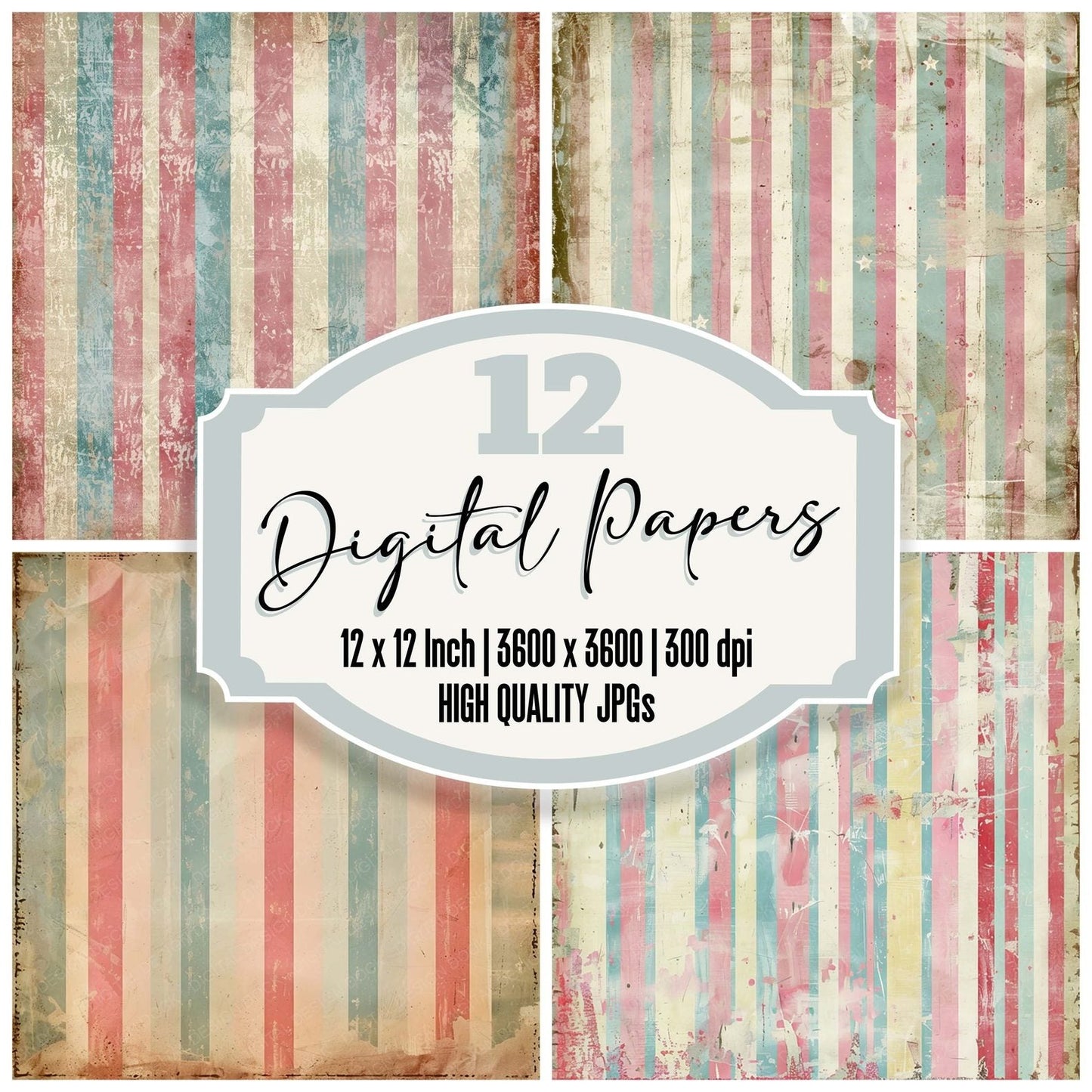 Vintage Digital Paper Soft Pastel Carnival Digital Paper Pack (DDD004286)