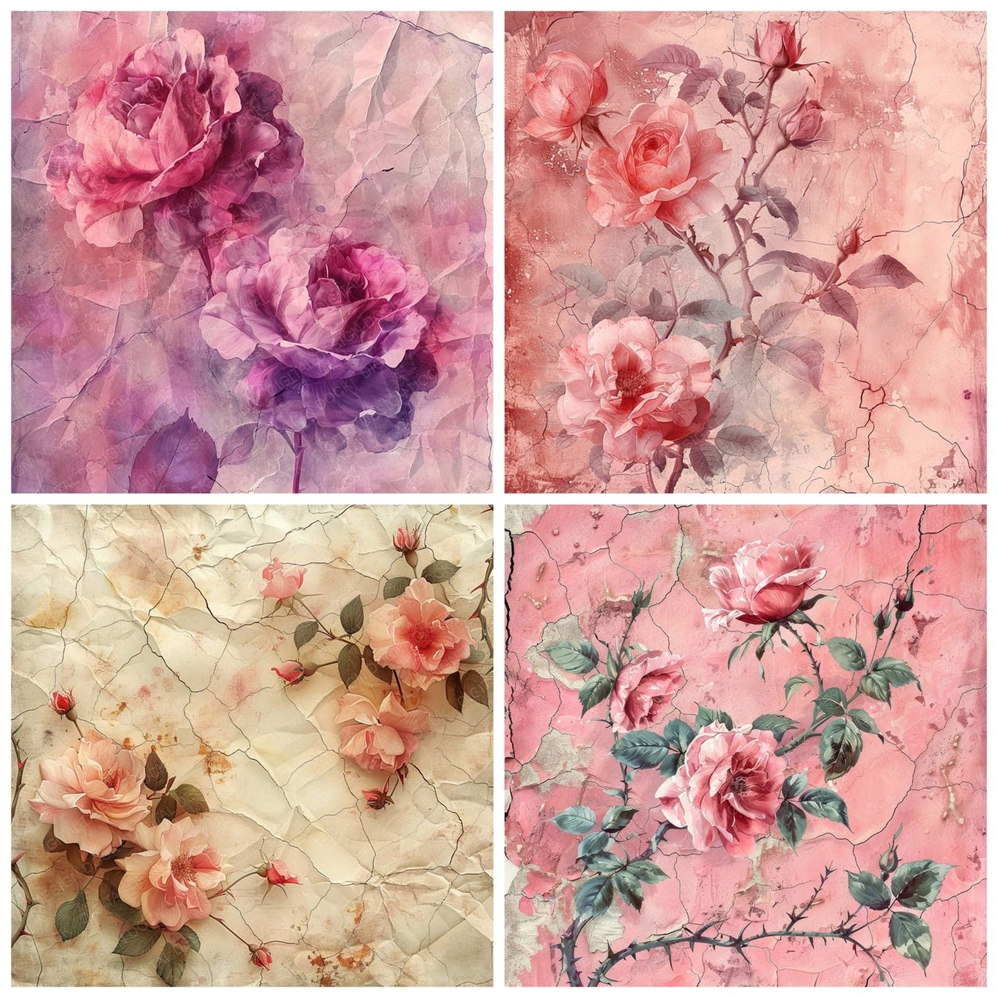 Vintage Digital Paper Soft Roses Digital Paper Pack (DDD004288)