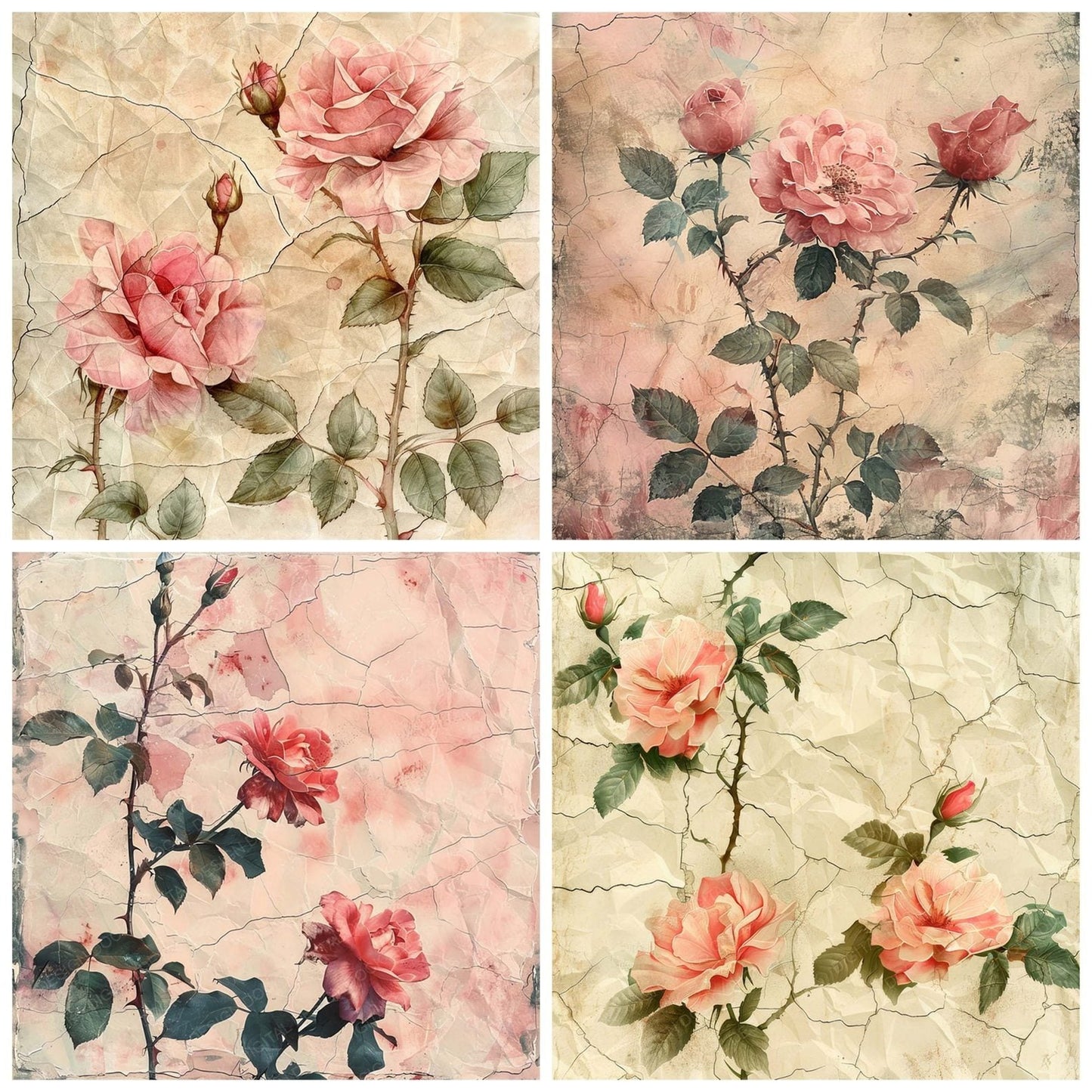 Vintage Digital Paper Soft Roses Digital Paper Pack (DDD004288)