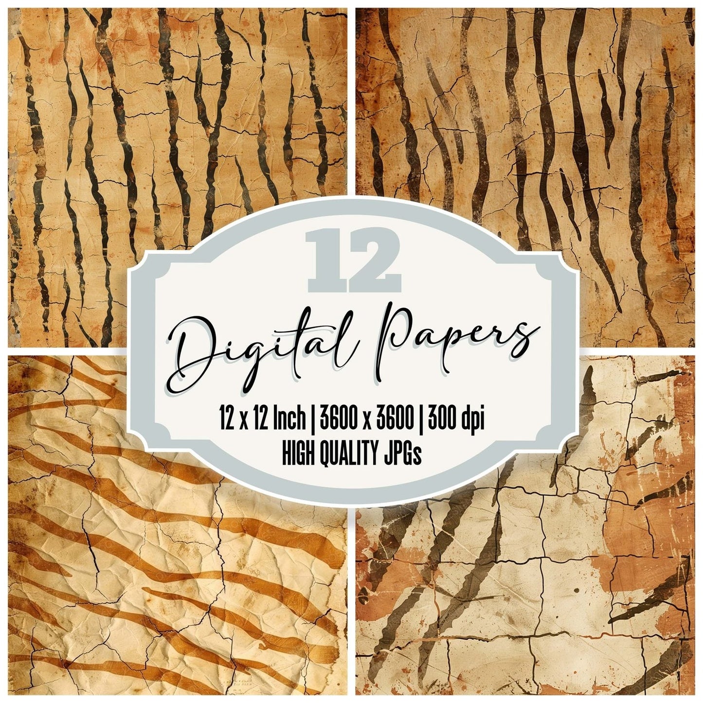 Vintage Digital Paper Tiger Stripes Print Digital Paper Pack (DDD004291)