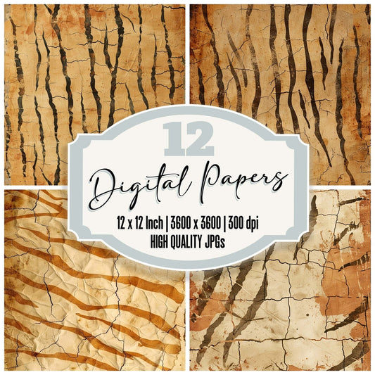Vintage Digital Paper Tiger Stripes Print Digital Paper Pack (DDD004291)