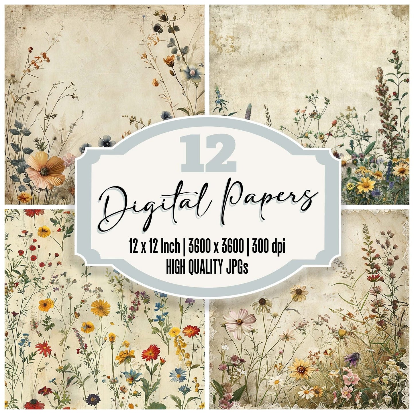 Vintage Digital Paper Wildflowers Digital Paper Pack (DDD004294)