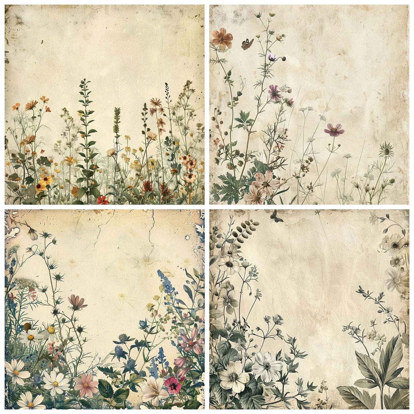 Vintage Digital Paper Wildflowers Digital Paper Pack (DDD004294)