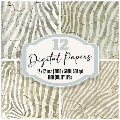 Vintage Digital Paper Zebra Stripe Print Digital Paper Pack (DDD004295)