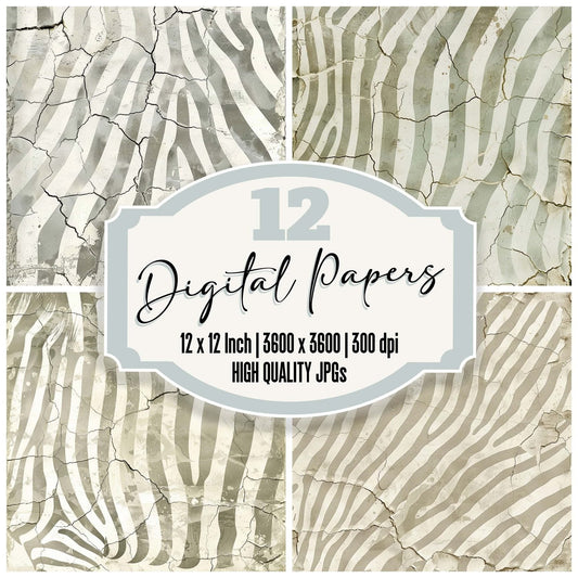 Vintage Digital Paper Zebra Stripe Print Digital Paper Pack (DDD004295)