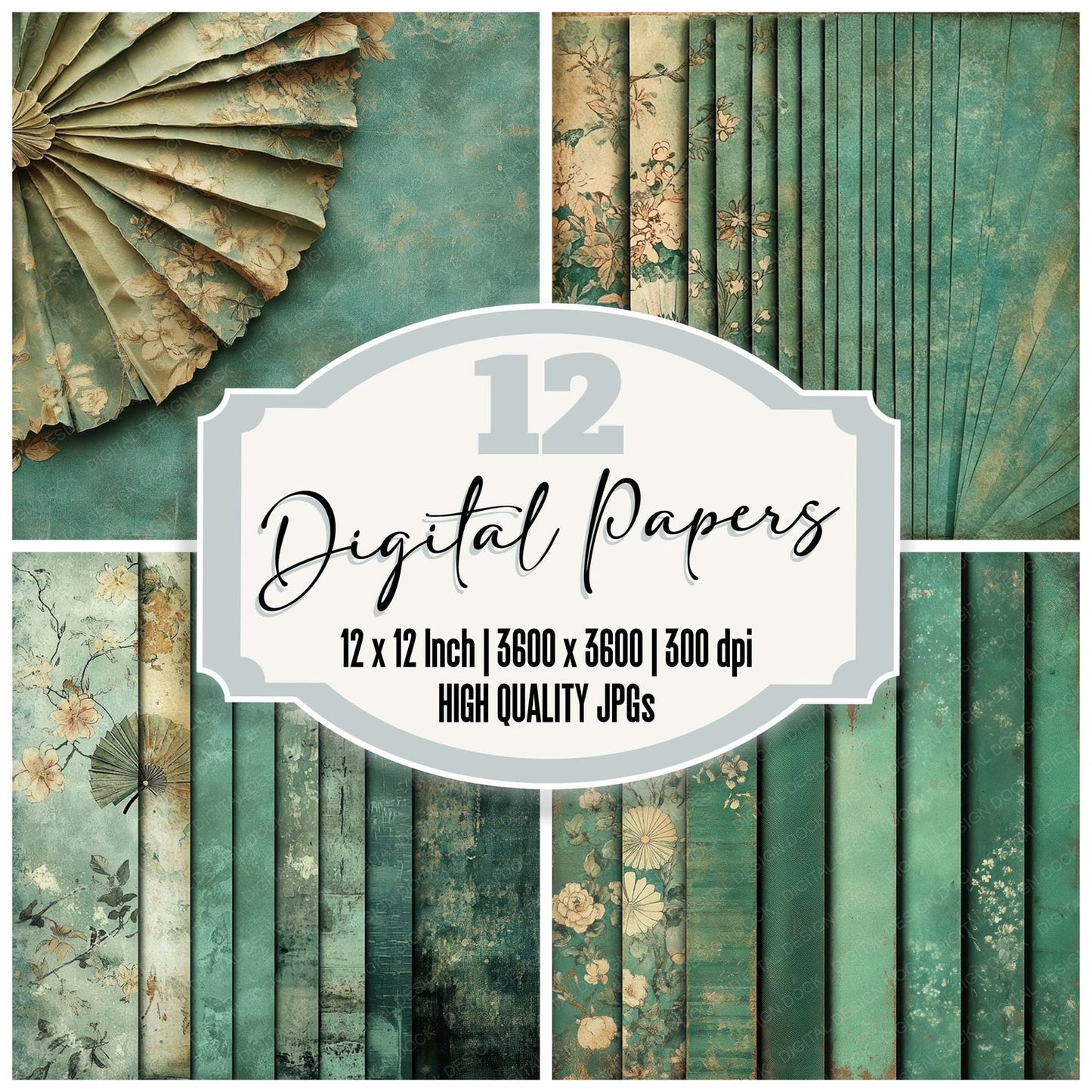 Vintage Fan Wash Digital Paper Pack (DDD004297)