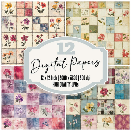 Vintage Floral Quilt Blocks Digital Paper Pack (DDD004301)