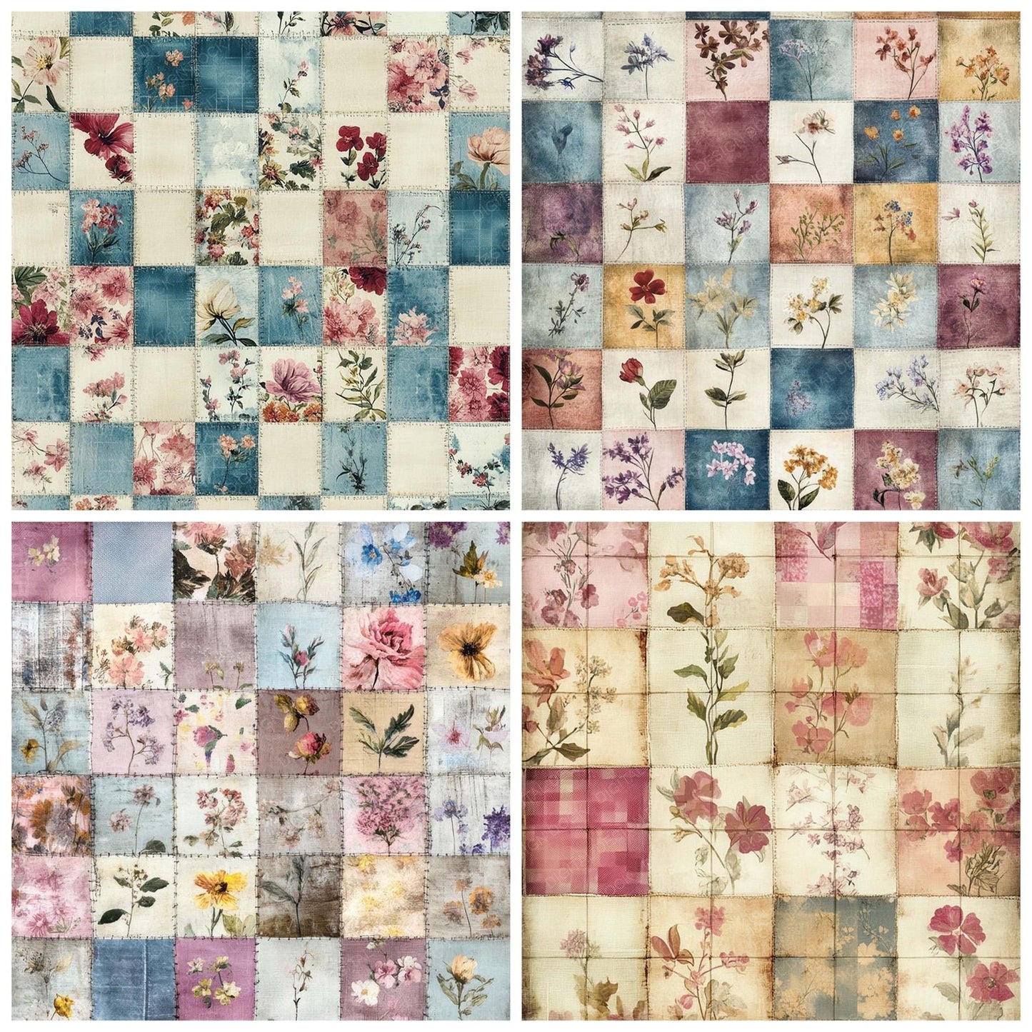 Vintage Floral Quilt Blocks Digital Paper Pack (DDD004301)