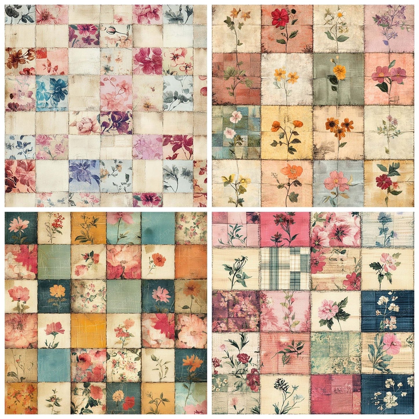 Vintage Floral Quilt Blocks Digital Paper Pack (DDD004301)