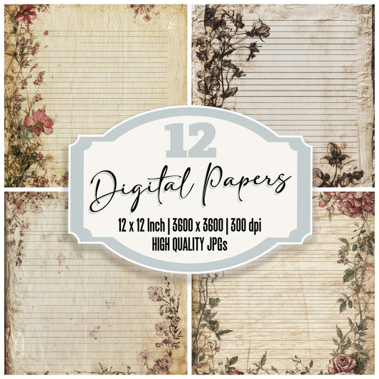Vintage Lined Roses Digital Paper Pack (DDD004306)