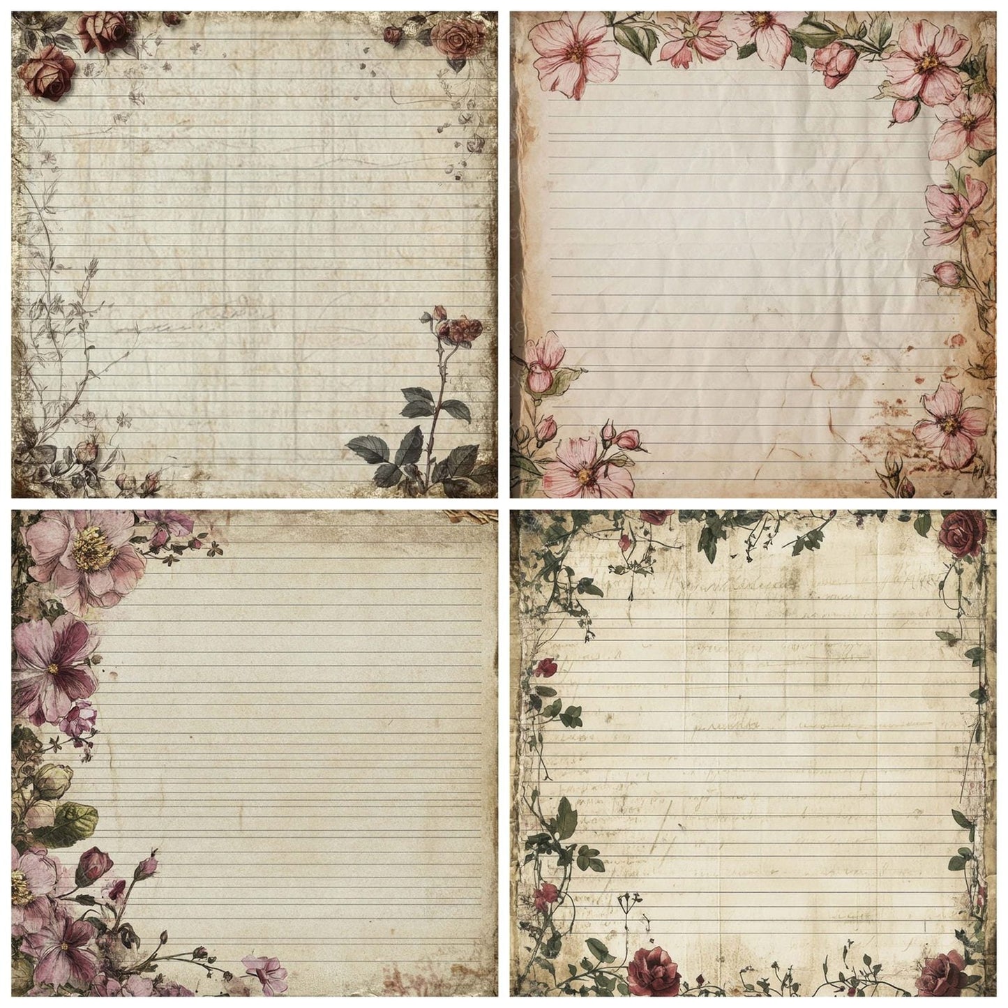 Vintage Lined Roses Digital Paper Pack (DDD004306)