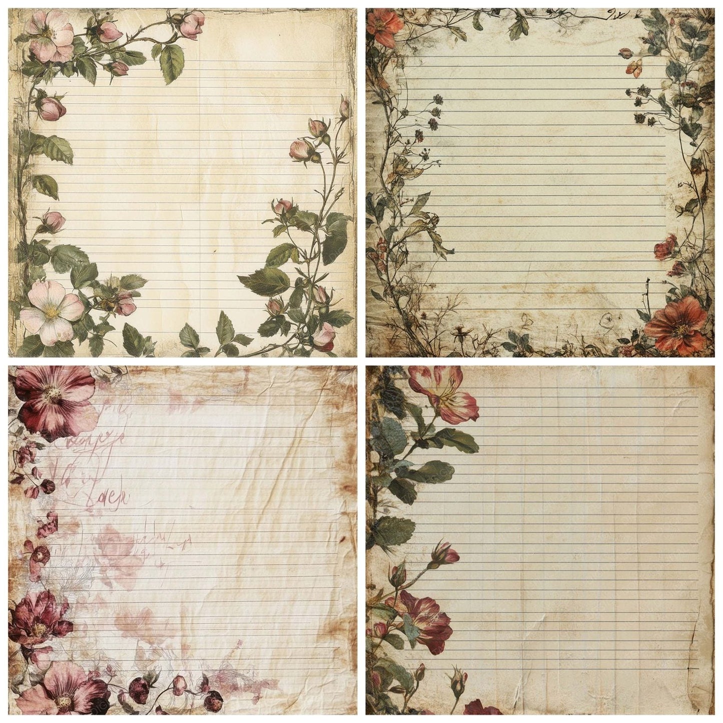 Vintage Lined Roses Digital Paper Pack (DDD004306)