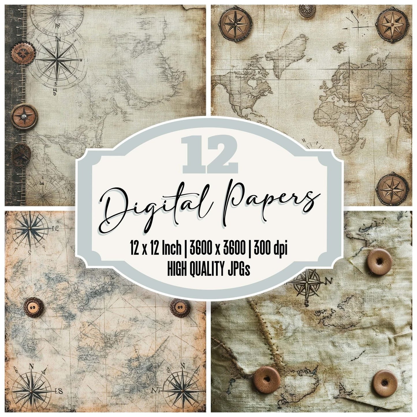 Vintage Map Canvas Background Digital Paper Pack (DDD004307)