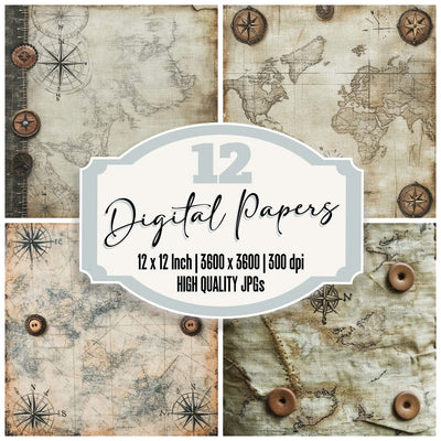 Vintage Map Canvas Background Digital Paper Pack (DDD004307)