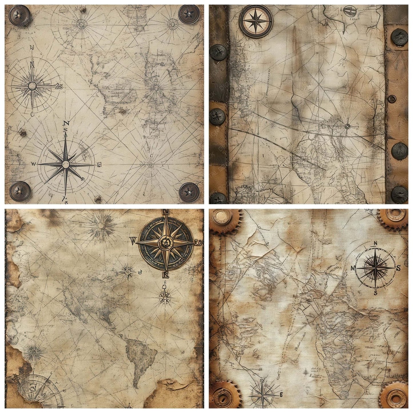 Vintage Map Canvas Background Digital Paper Pack (DDD004307)