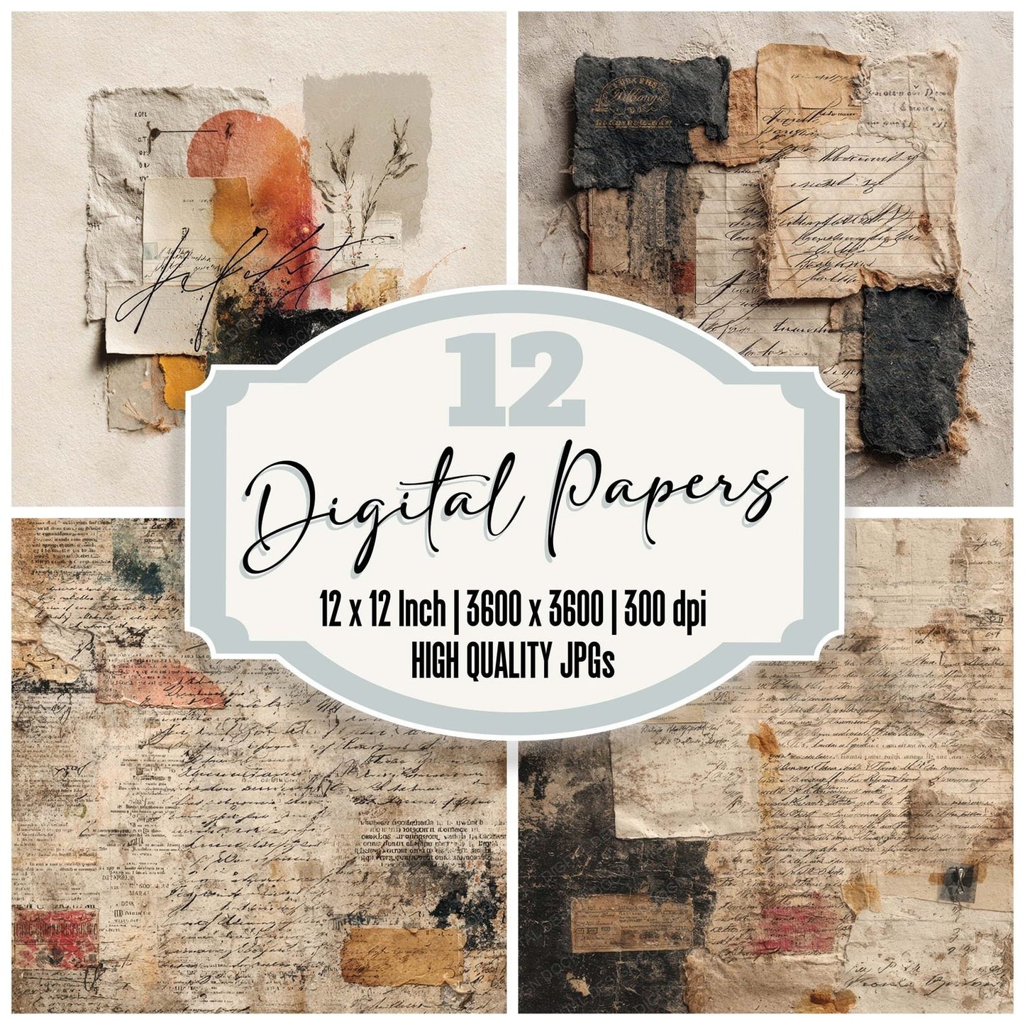 Vintage Notes Brush Script Digital Paper Pack (DDD004310)