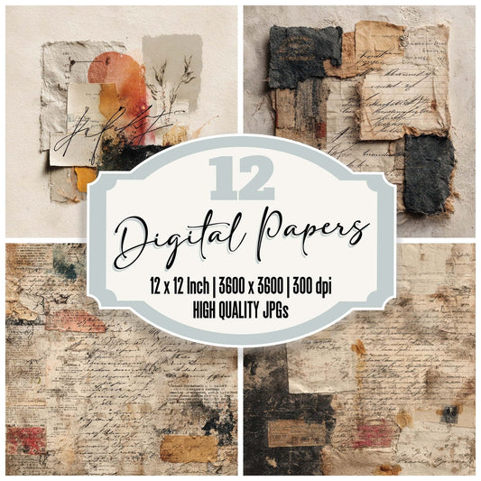 Vintage Notes Brush Script Digital Paper Pack (DDD004310)