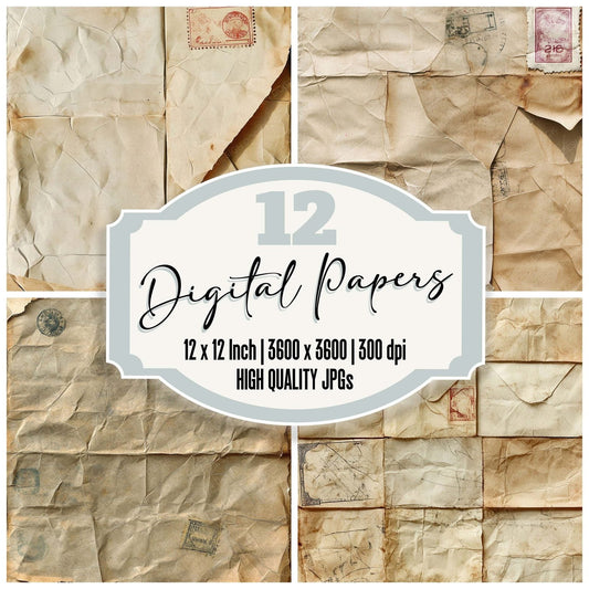 Vintage Postage Stamps Background Digital Paper Pack (DDD004311)