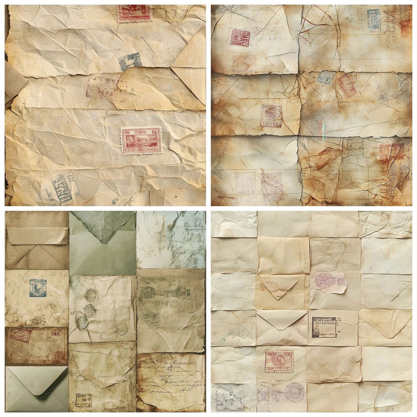 Vintage Postage Stamps Background Digital Paper Pack (DDD004311)