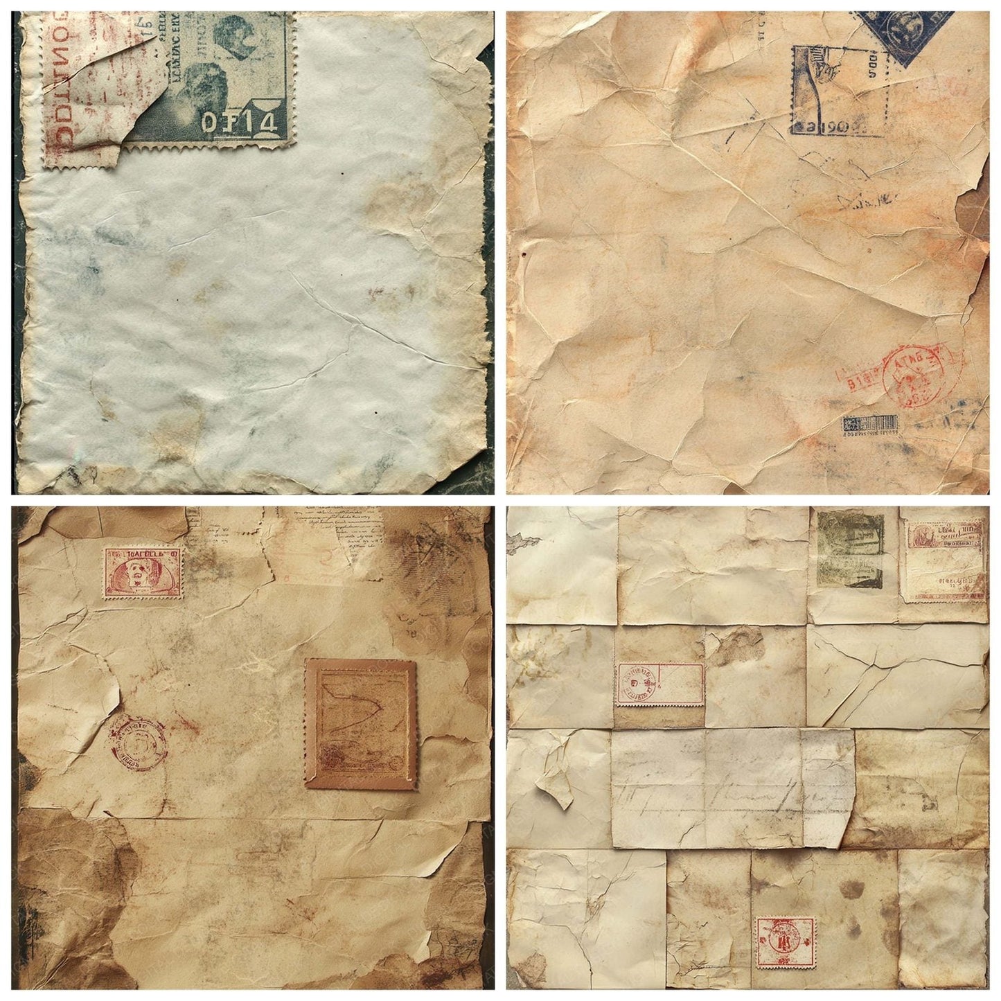 Vintage Postage Stamps Background Digital Paper Pack (DDD004311)